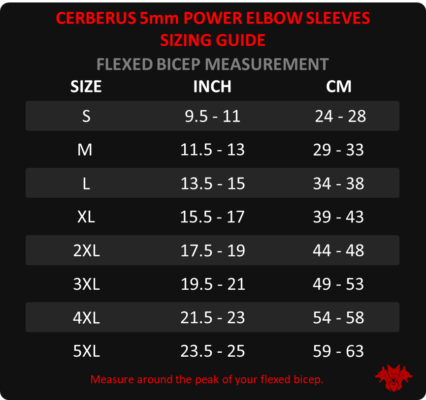 Power elbow sleeves sizing guide - Cerberus-strength